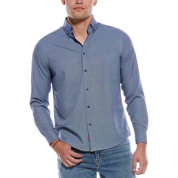 Report Collection Mens  Print Sport Shirt, Blue - Picture 1 of 3